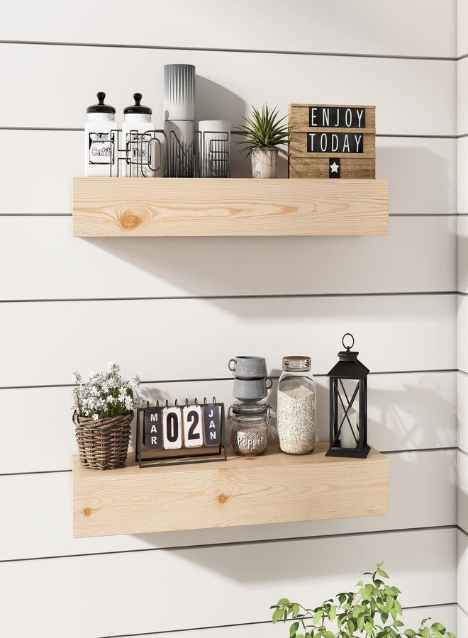 ROOREVO Wall Floating Shelves, Rustic Wood Shelf for Wall Mounted - Wooden Handmade Shelves for Bathroom Kitchen Livingroom - No Stain - DIY(Unfinished, 24 Inch - 2 Pack) - Image 2